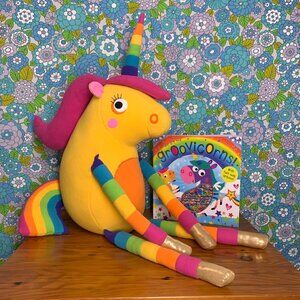 Handmade One of a Kind 'Groovicorns'  Rainbow Unicorn Stuffed Toy and Book